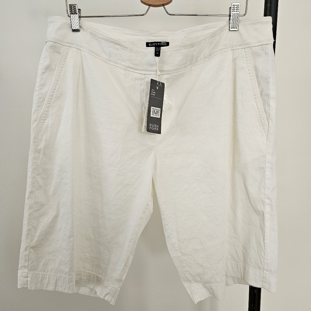 Eileen Fisher Shorts Size 16 White Walking NWT Linen Viscose Stretch Pockets